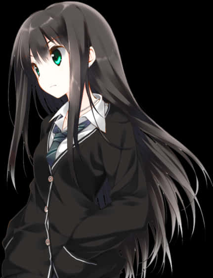 Anime Girlwith Long Hairand Green Eyes PNG Image