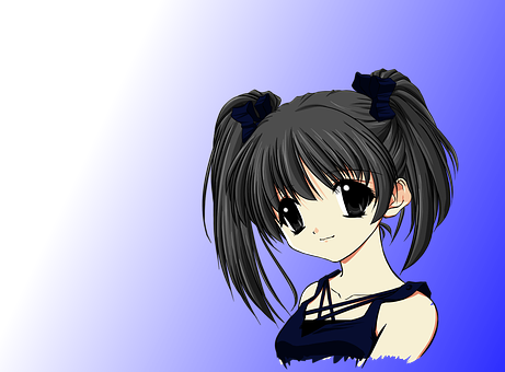 Anime Girlwith Twin Tailson Blue Background PNG Image