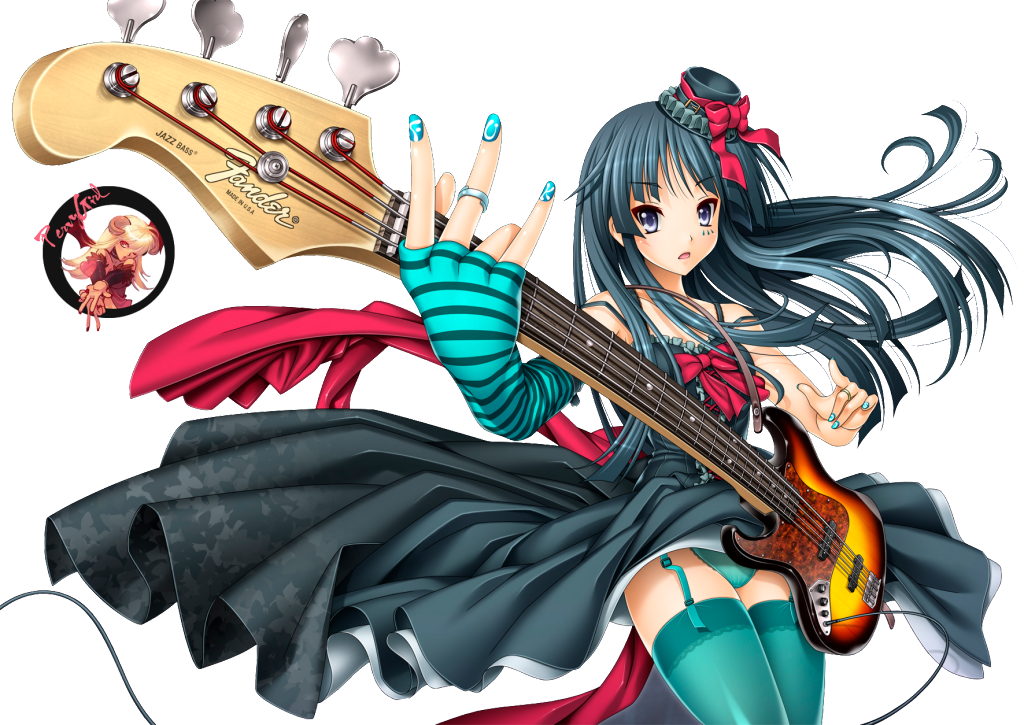 Anime Guitarist Girl Fender Bass PNG Image