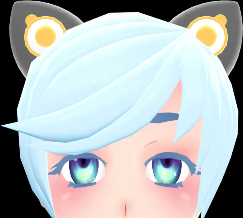 Anime Style Blue Haired Characterwith Cat Ears PNG Image