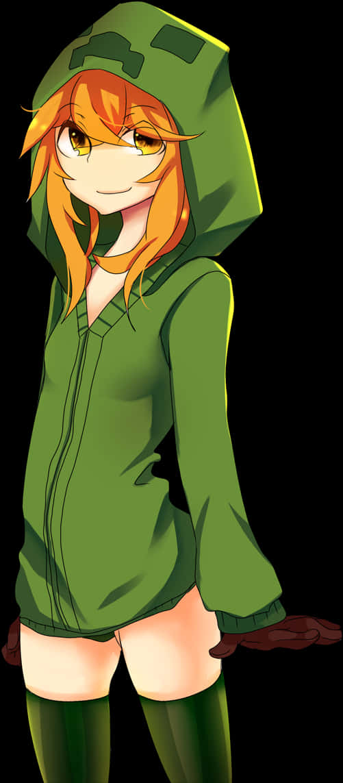 Anime Style_ Character_in_ Green_ Hoodie PNG Image