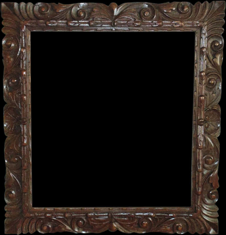 Antique Carved Wooden Frame PNG Image