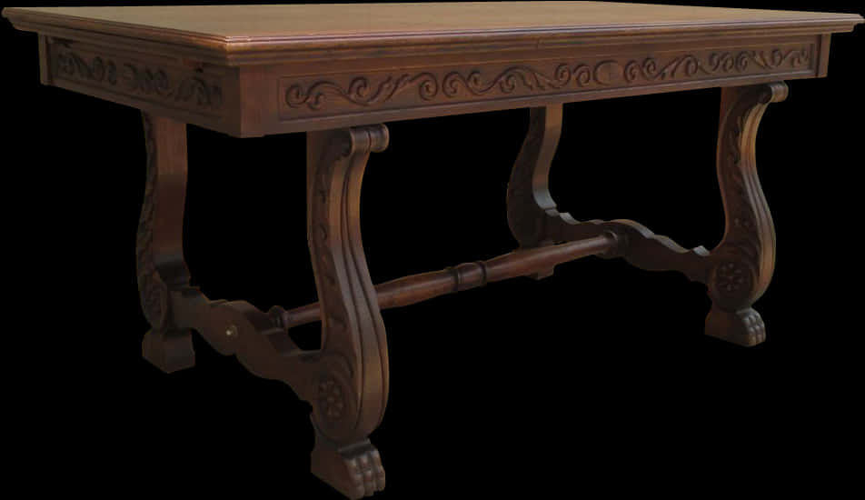 Antique Carved Wooden Table PNG Image