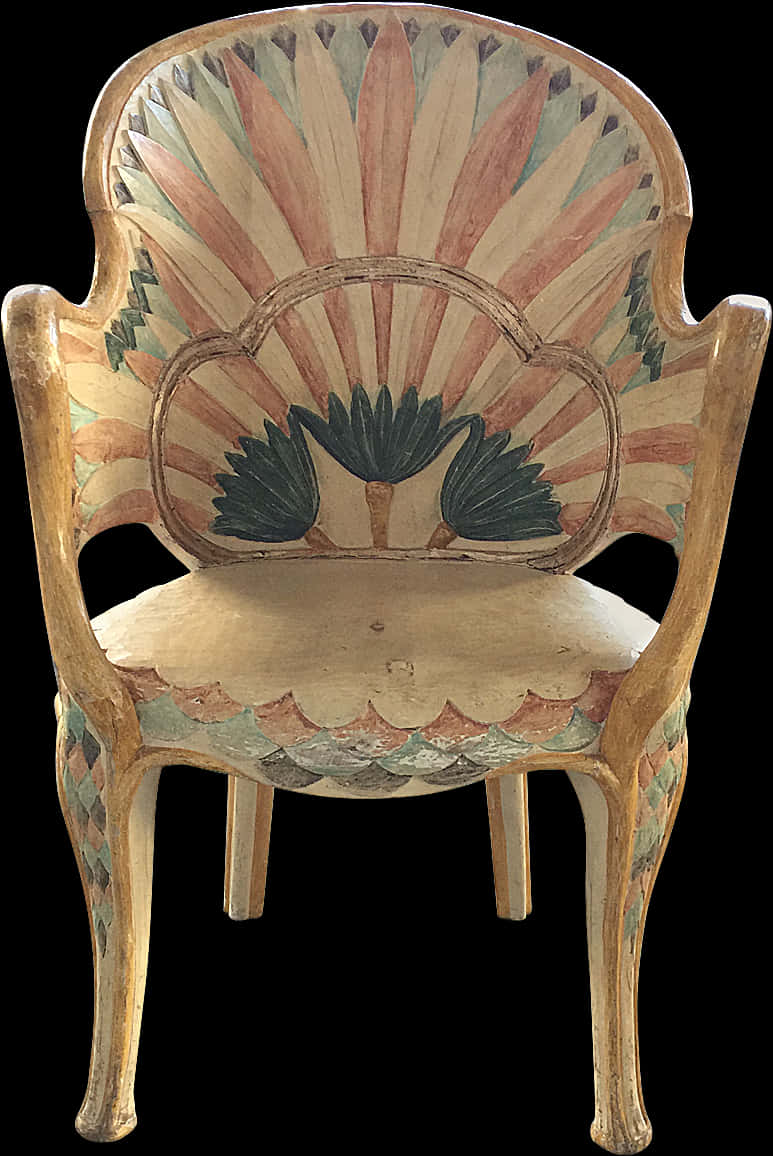 Antique Hand Painted Wooden Chair PNG Image