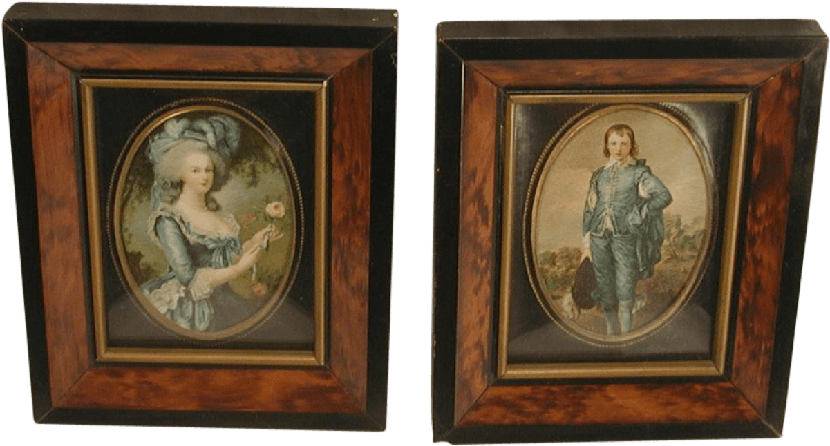 Antique Portraitsin Wood Frames PNG Image