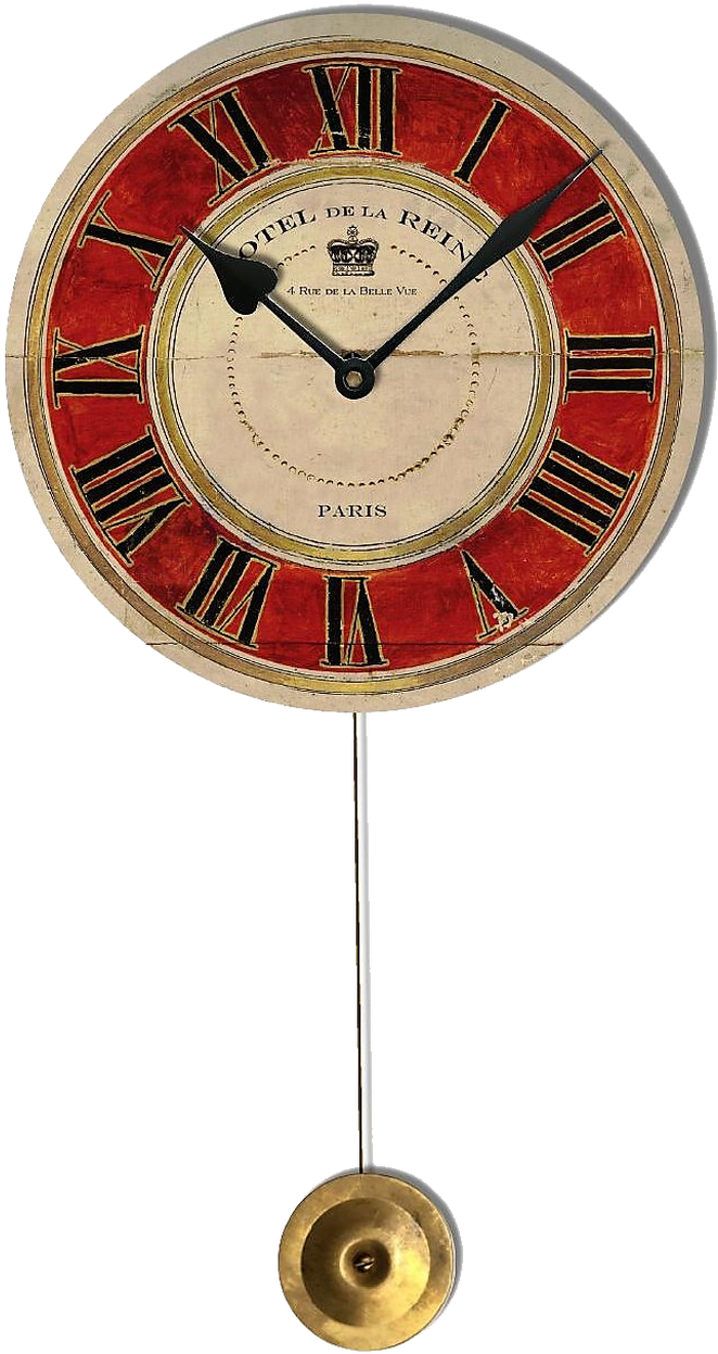 Antique Red Face Pendulum Clock PNG Image