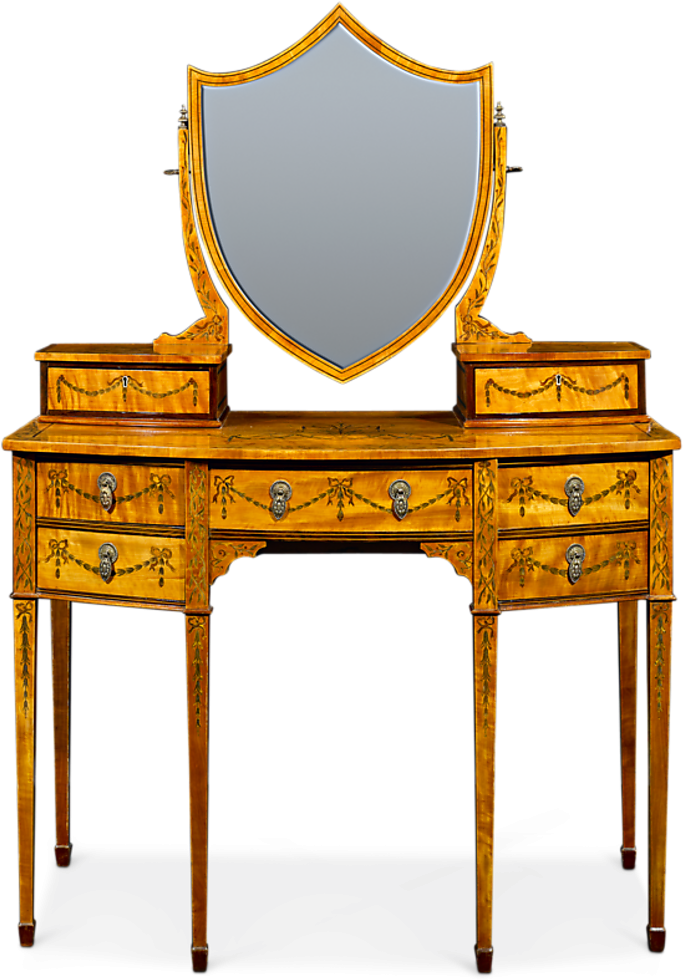 Antique Wooden Dressing Table With Mirror PNG Image