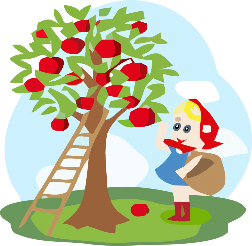 Apple Harvest Cartoon Scene PNG Image