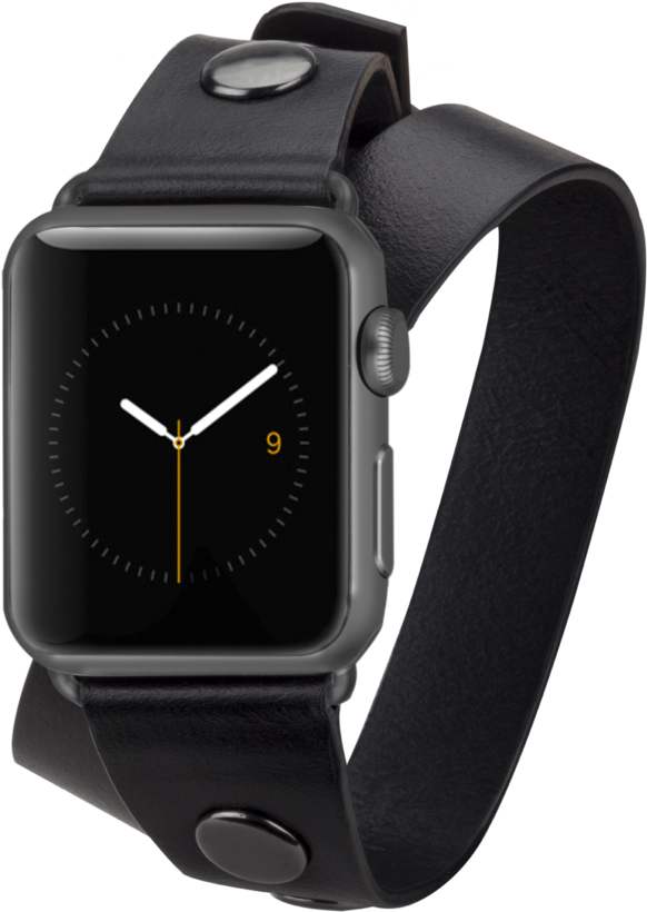 Apple Watch Black Leather Strap PNG Image