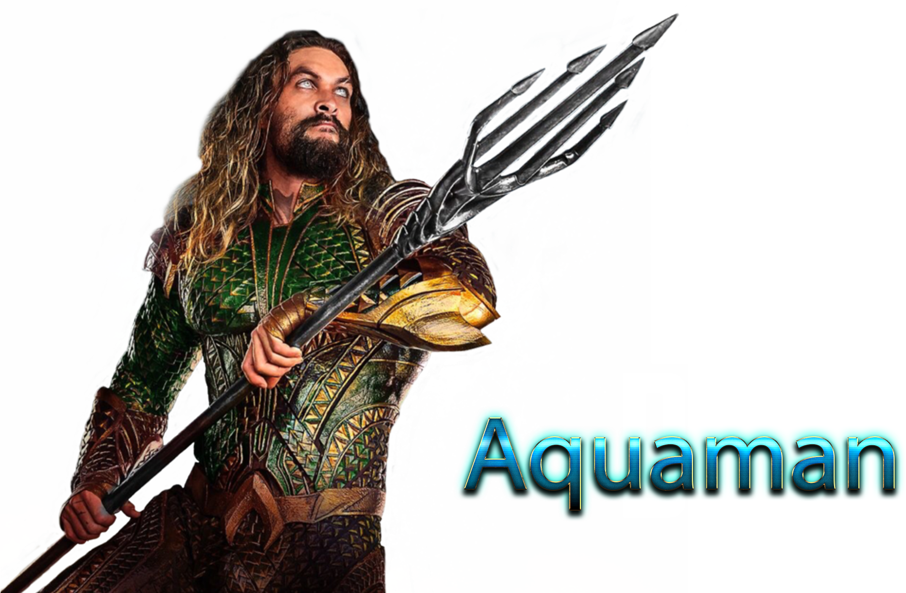 Aquaman Heroic Pose With Trident PNG Image