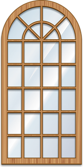 Arched Wooden Window Design PNG Image