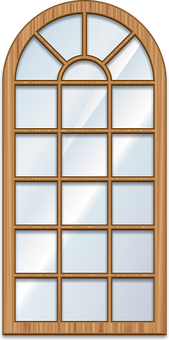 Arched Wooden Window Design PNG Image