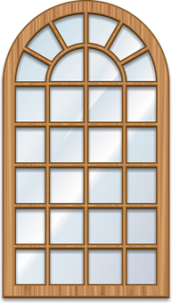 Arched Wooden Window Design PNG Image