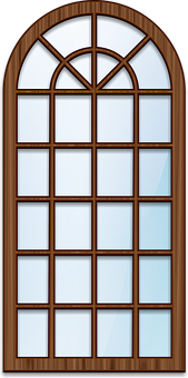 Arched Wooden Window Design PNG Image