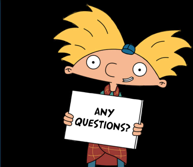 Arnold Holding Sign Any Questions PNG Image