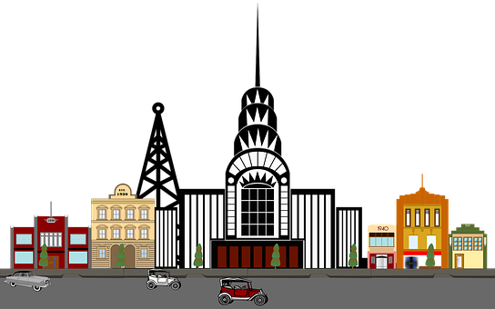 Art Deco Cityscape Illustration PNG Image