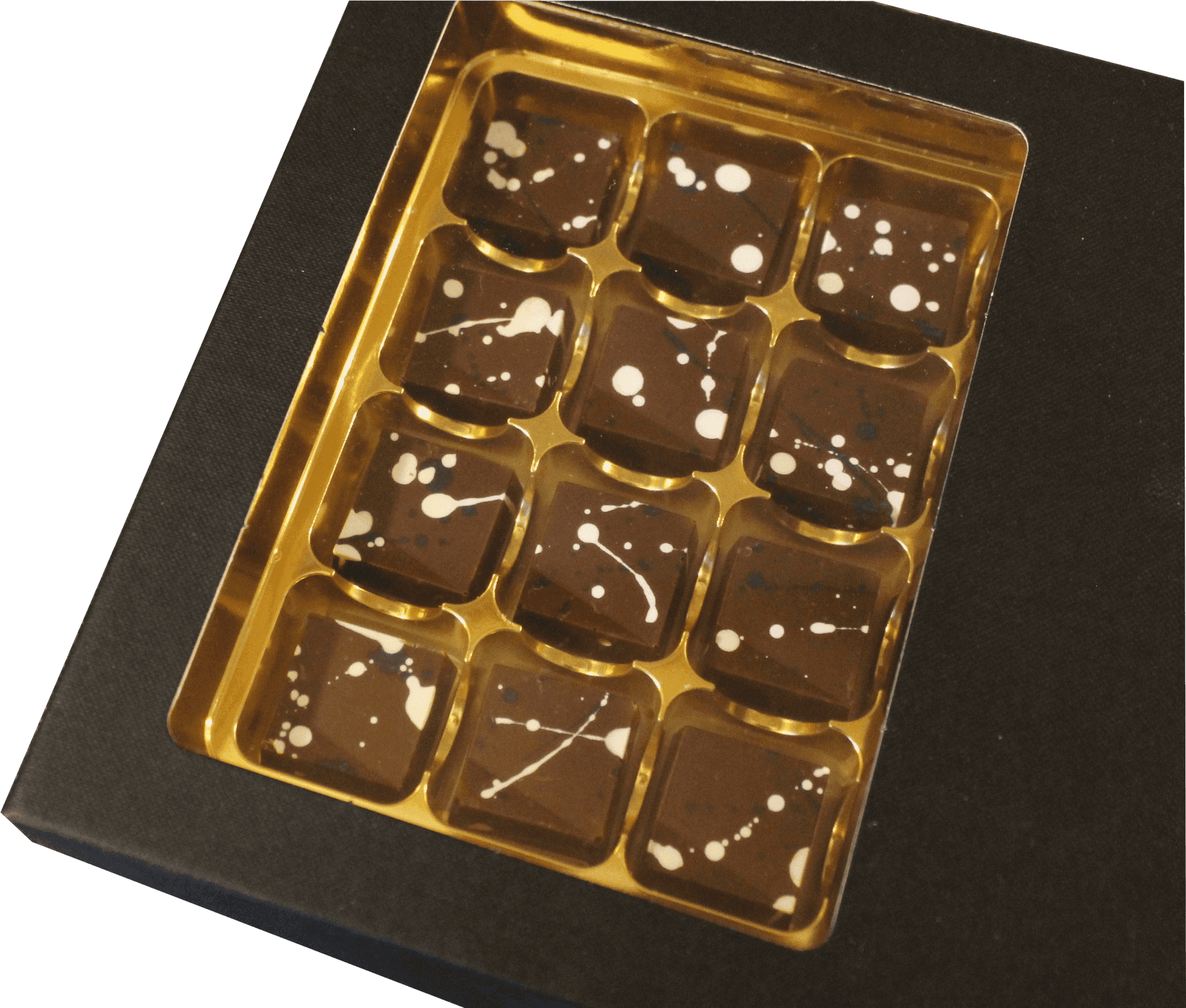 Artisan Chocolate Collection Gold Tray PNG Image