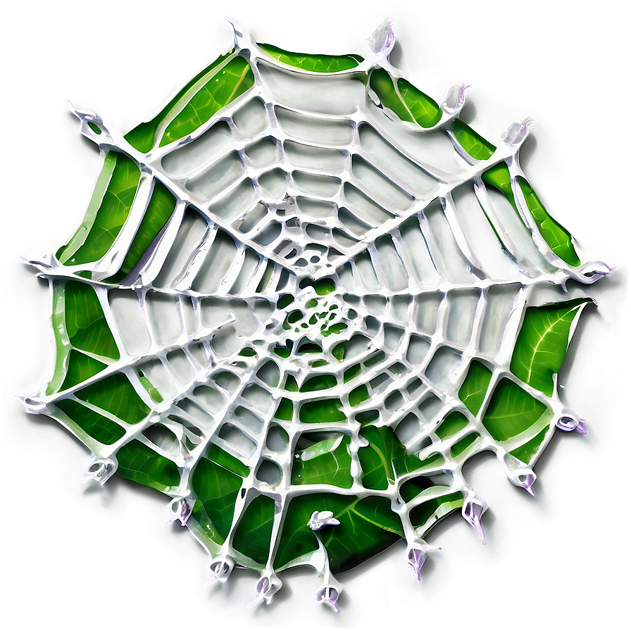 Artistic Spider Web Green Leaves Background PNG Image