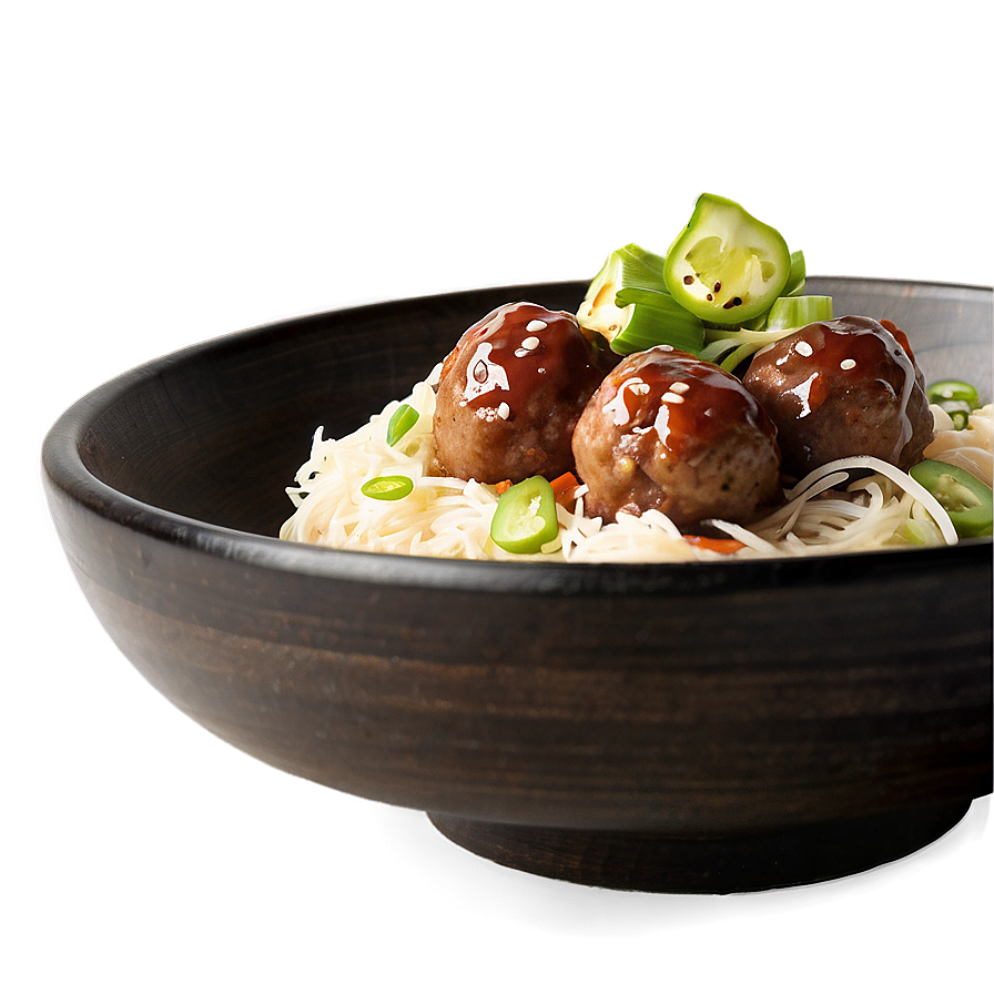 Asian Style Meatballs Noodles Bowl PNG Image