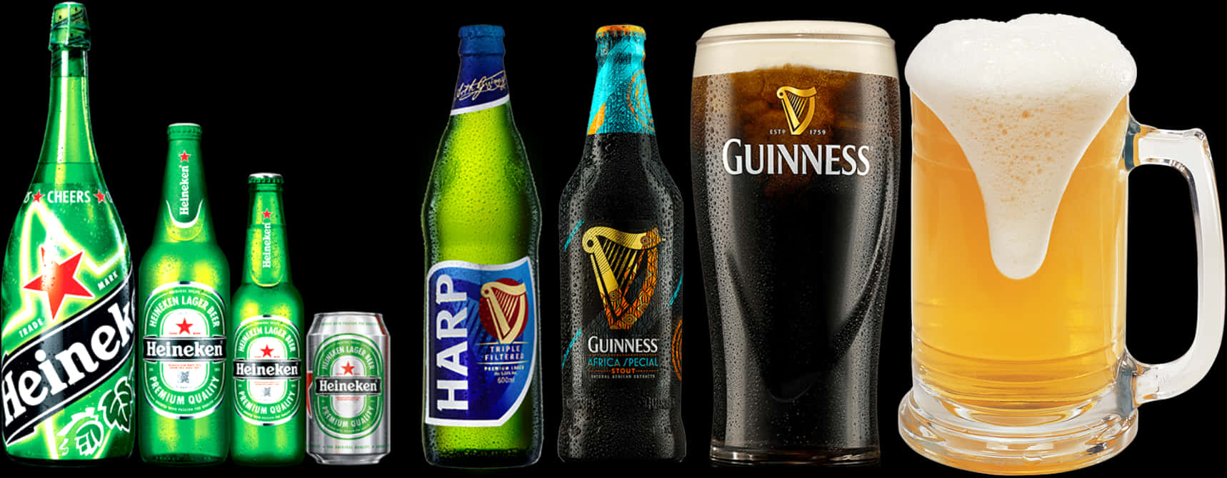 Assorted Beer Brandsand Glasses PNG Image