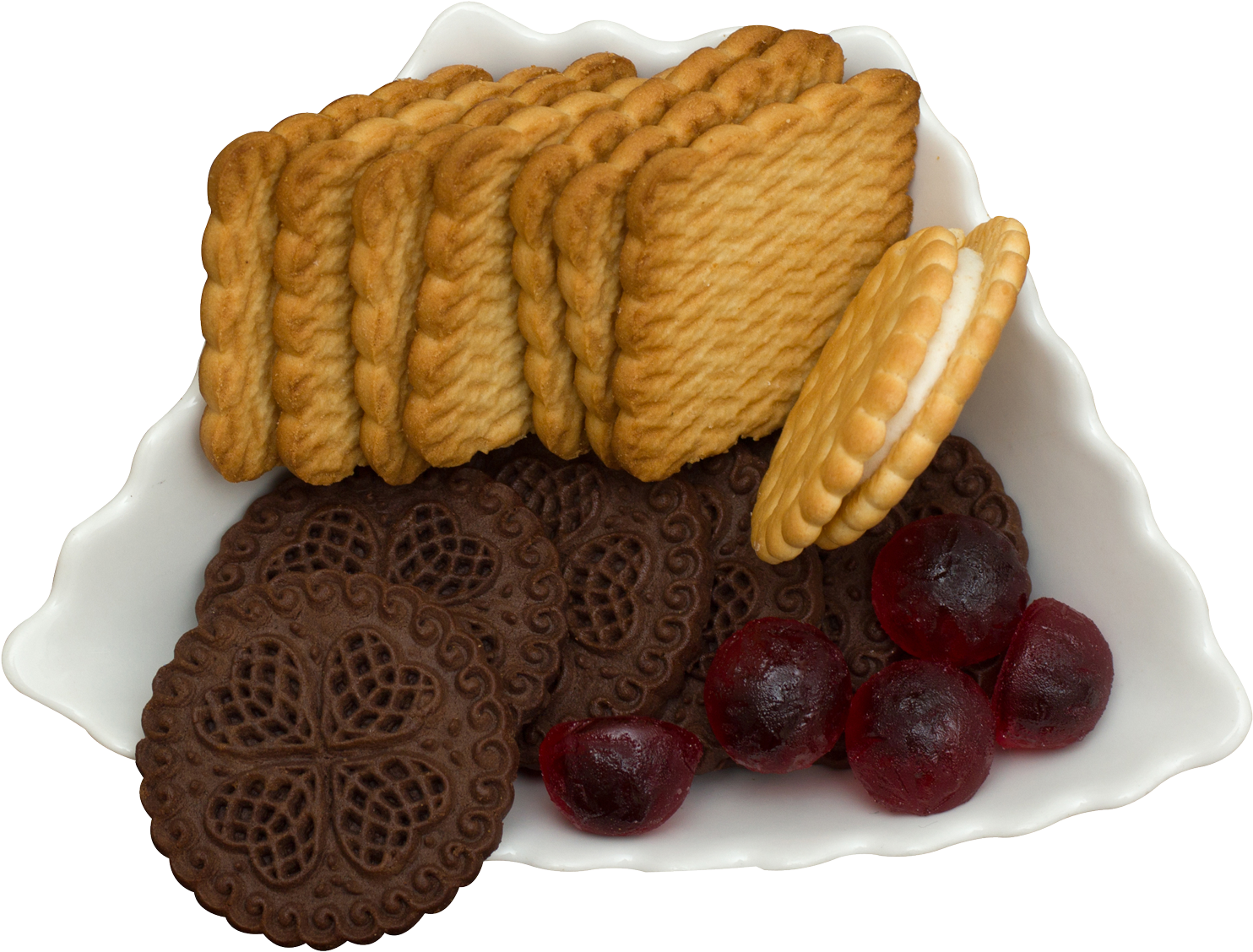 Assorted Biscuitsand Cherrieson Plate PNG Image