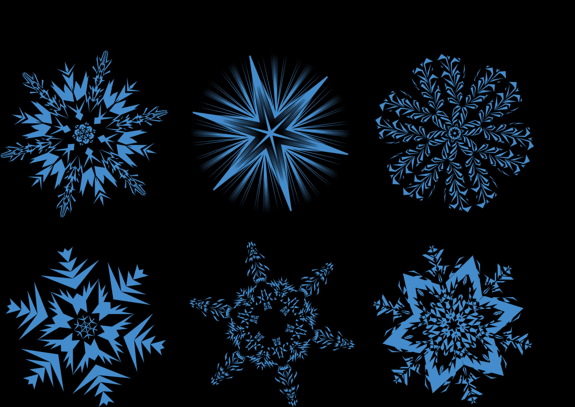 Assorted Blue Snowflakes Black Background PNG Image