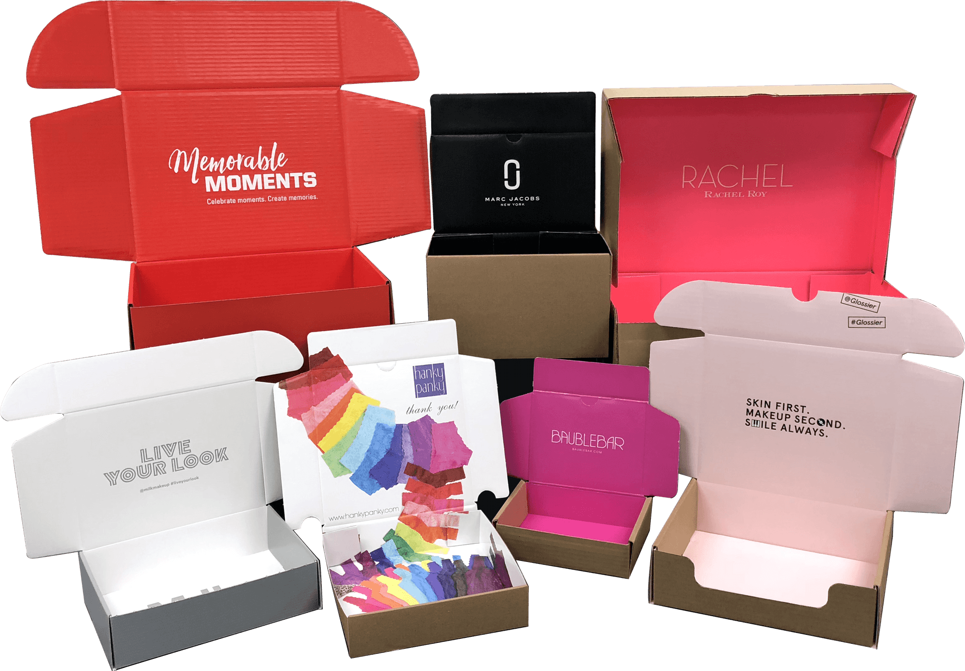 Assorted Branded Packaging Boxes PNG Image