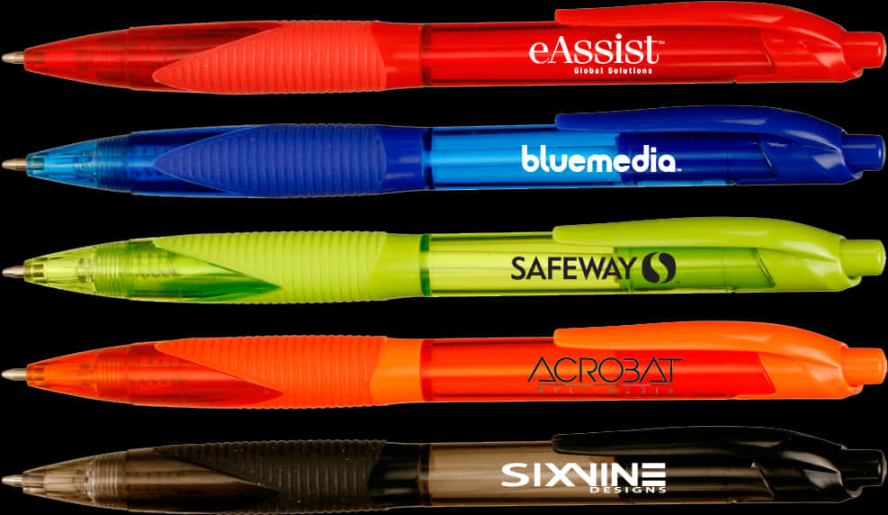 Assorted Branded Pens Collection PNG Image