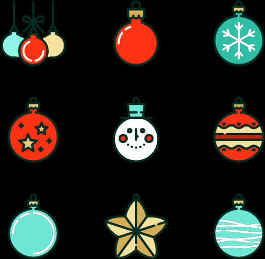 Assorted Christmas Ornaments Vector PNG Image