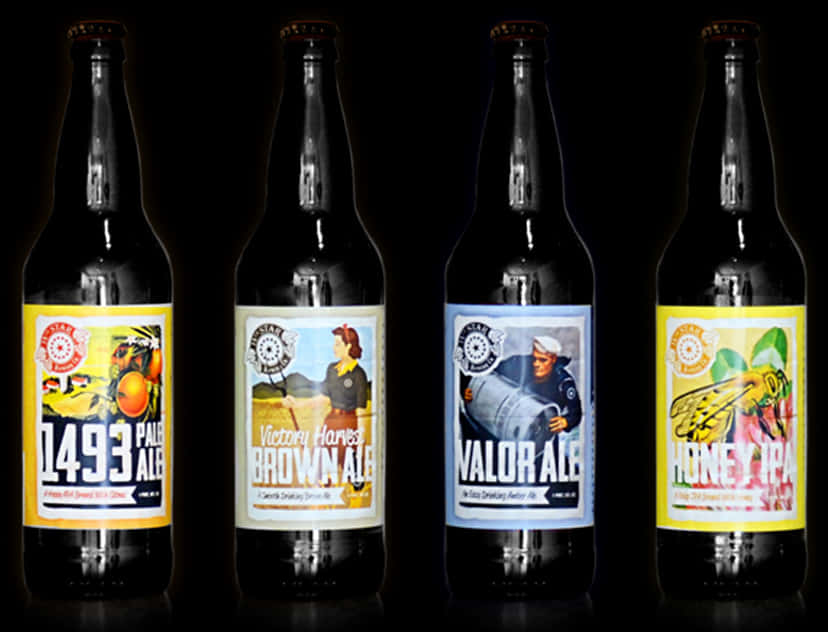 Assorted Craft Beer Bottles PNG Image