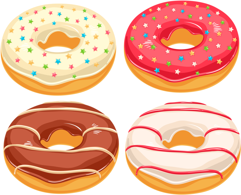 Assorted Decorated Donuts Vector PNG Image