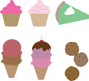 Assorted Desserts Vector Illustration PNG Image