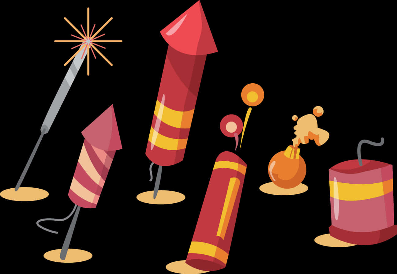 Assorted Diwali Firecrackers Illustration PNG Image