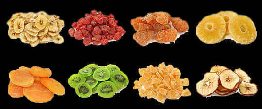 Assorted Dried Fruits Display PNG Image