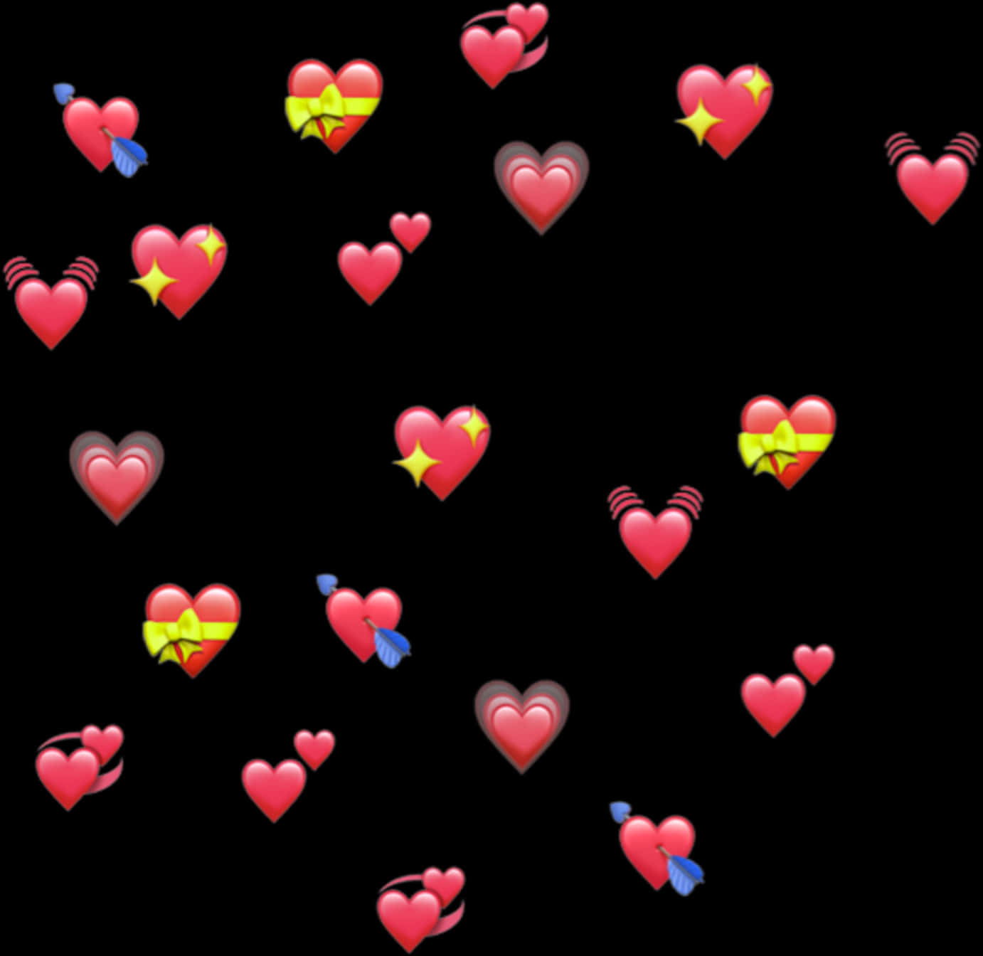 Assorted Emoji Hearts Black Background PNG Image