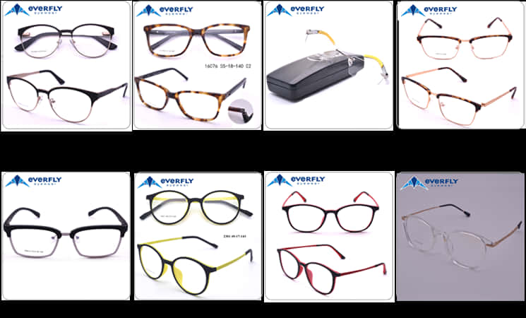 Assorted Everfly Round Glasses Collection PNG Image