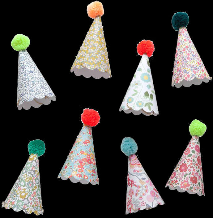 Assorted Floral Birthday Hats PNG Image