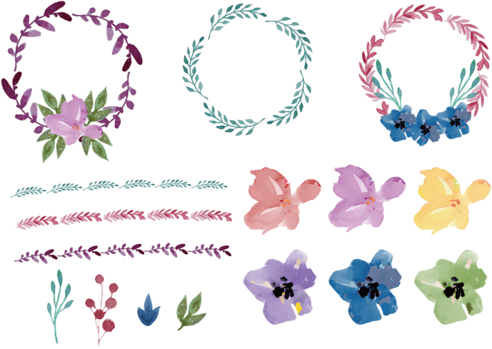 Assorted Floral Wreath Design Elements PNG Image