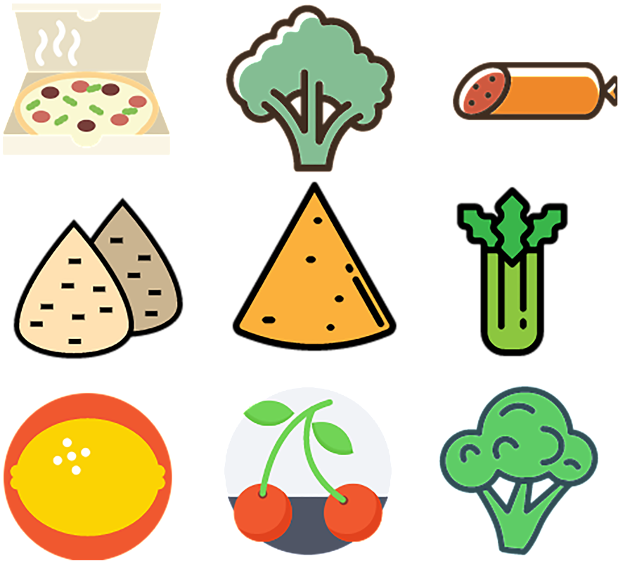 Assorted Food Icons Set PNG Image