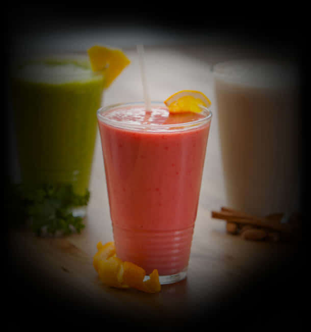 Assorted Fruit Smoothies Variety PNG Image