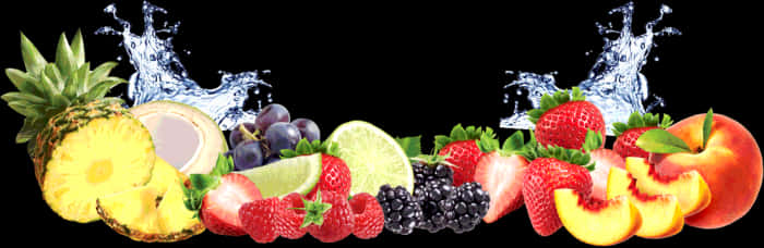 Assorted Fruits Splash Banner PNG Image