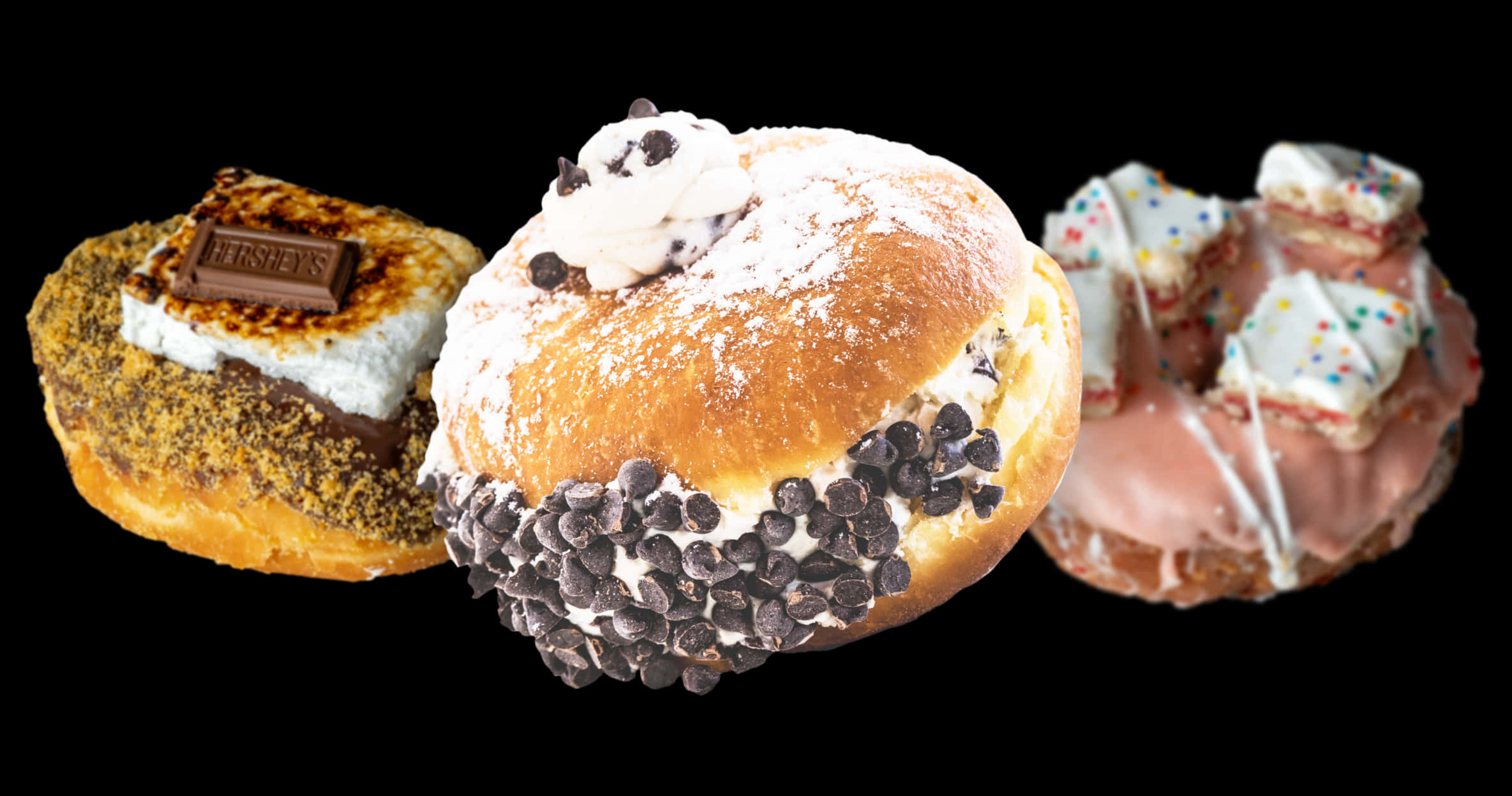 Assorted Gourmet Donuts Display PNG Image