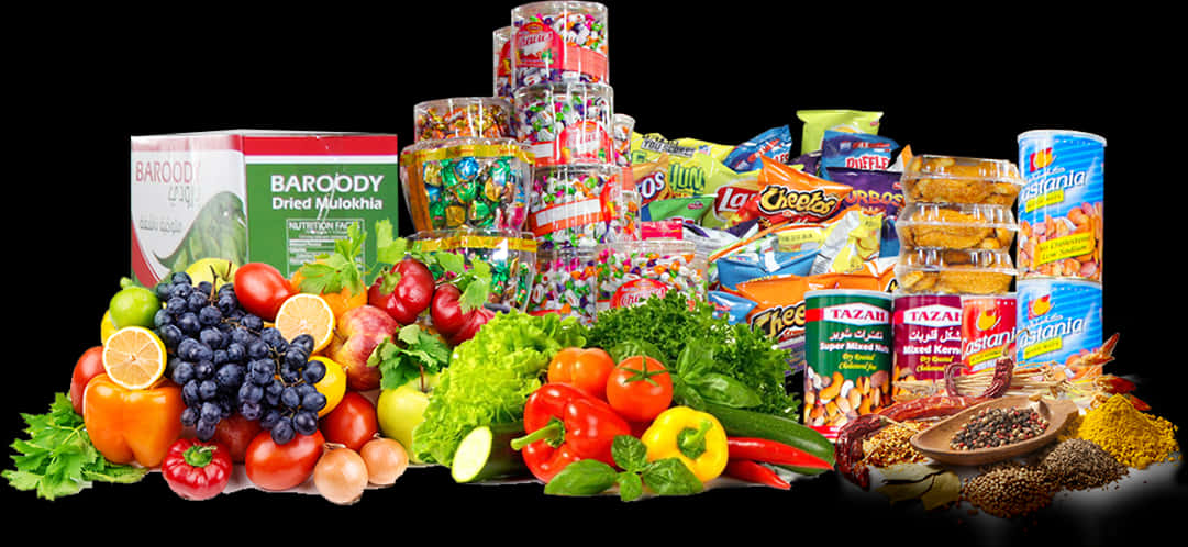 Assorted Grocery Items Display PNG Image