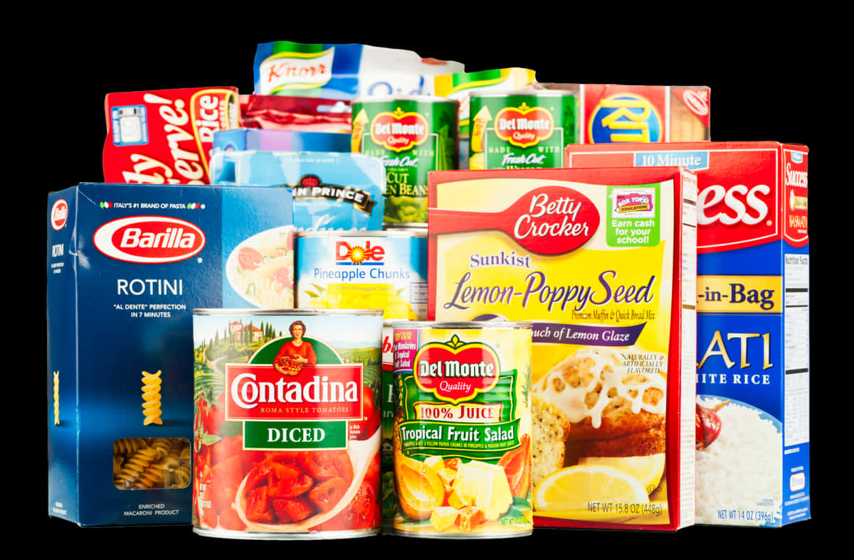 Assorted Grocery Products Display PNG Image