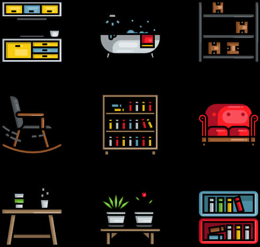 Assorted Home Furniture Icons PNG Image