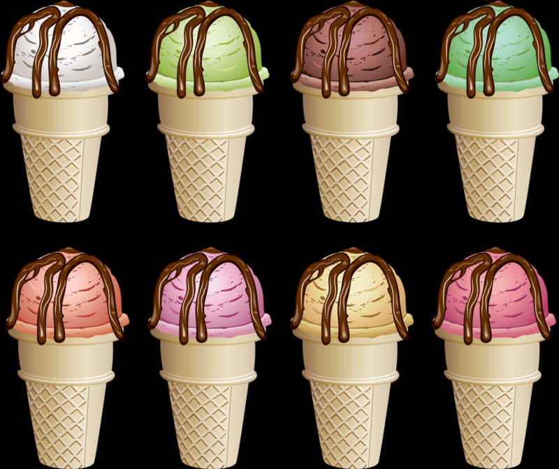 Assorted Ice Cream Cones Clipart PNG Image