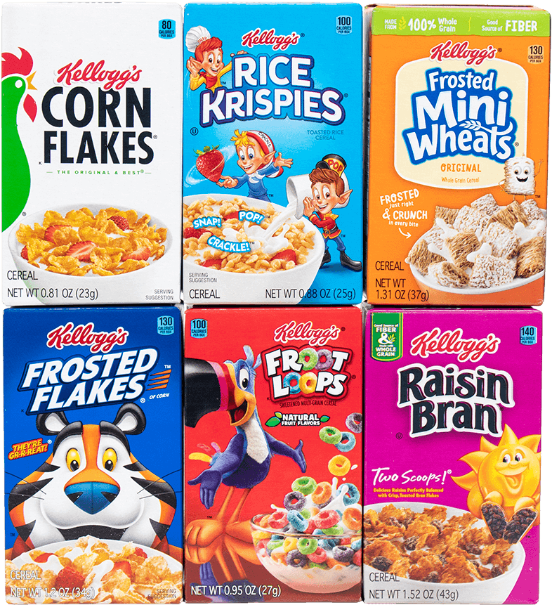 Assorted Kelloggs Cereal Boxes PNG Image