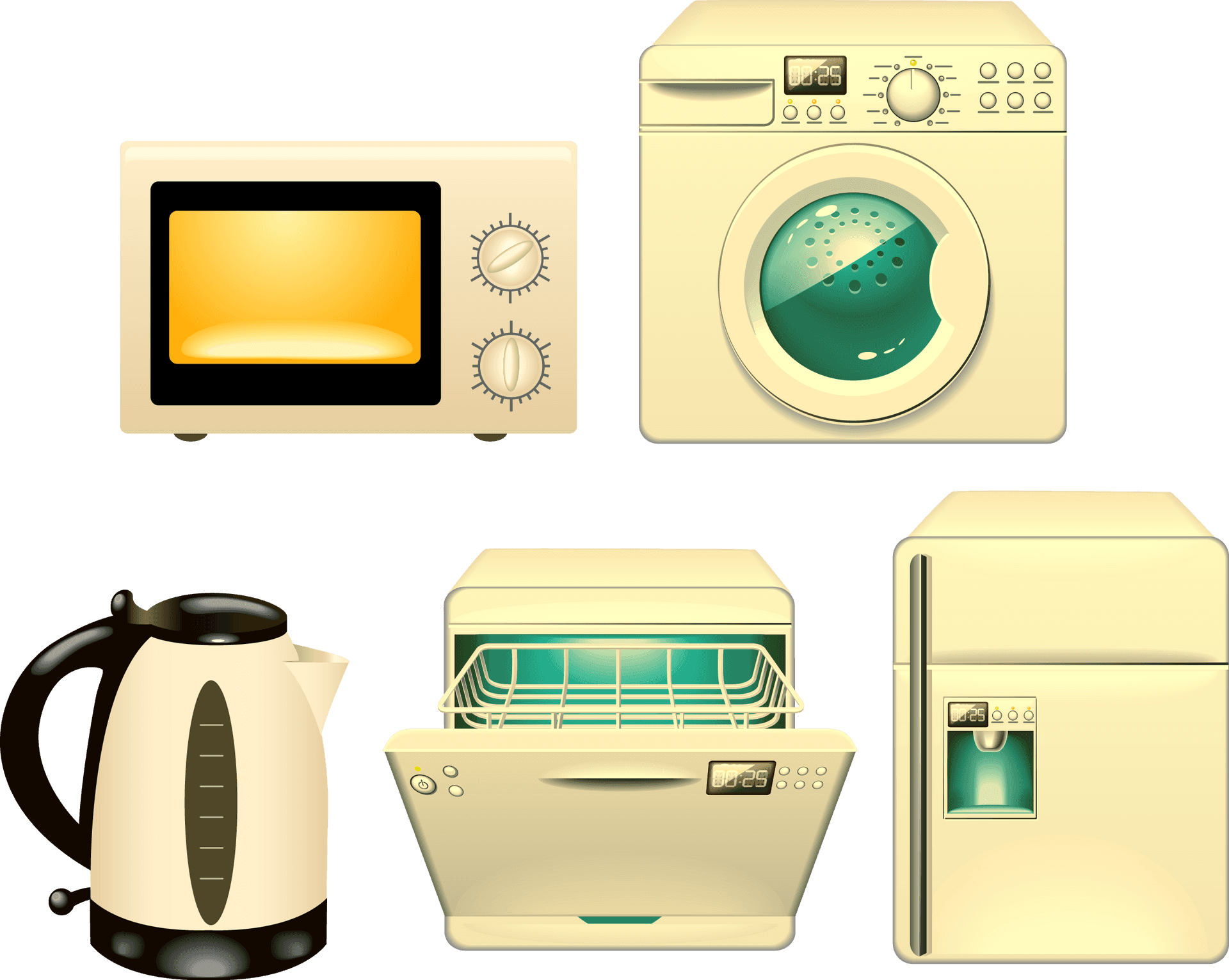 Assorted Kitchen Appliances Vector PNG Image