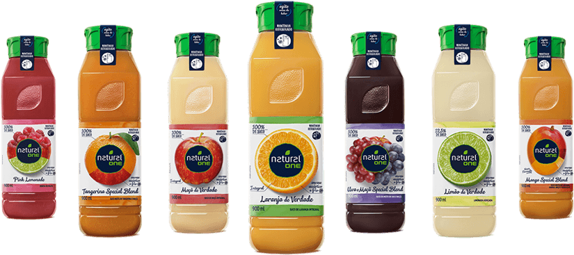 Assorted Natural One Juice Bottles PNG Image