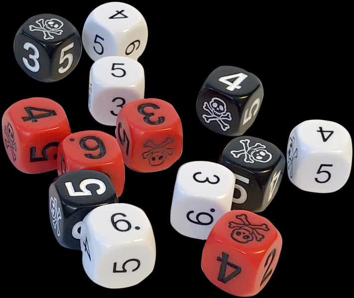 Assorted Pirate Themed Dice PNG Image